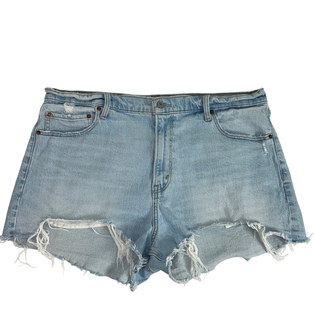 Abercrombie & Fitch The Mom Short‎ High Rise Cut Off Denim Light Wash 34 18